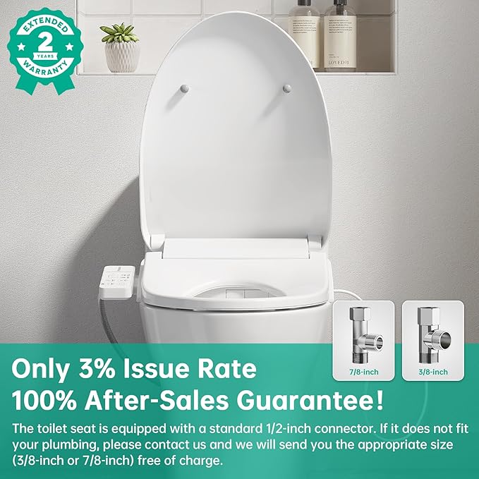 Heated Smart Toilet Seat with Feminine Wash & Dryer, Elongated Bidet with Adjustable Water Temperature, Pressure & Nozzle Position, Easy Installation & Soft-Close Lid for Modern Bathrooms