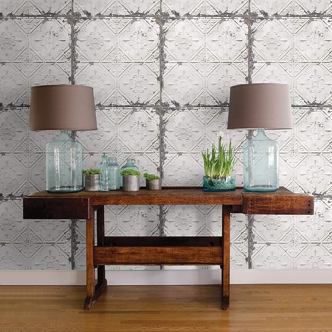NuWallpaper Vintage Tin Tile Peel & Stick Wallpaper