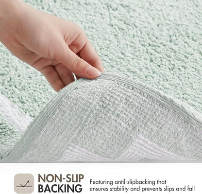Madison Park Evan 100% Cotton Bathroom Rug Non Slip Backing-Luxrurious Tufted Plush Bath Mat Absorbent, Quick Dry, Spa Design Shower Room Décor, 20x30, Seafoam (Pack of 2)