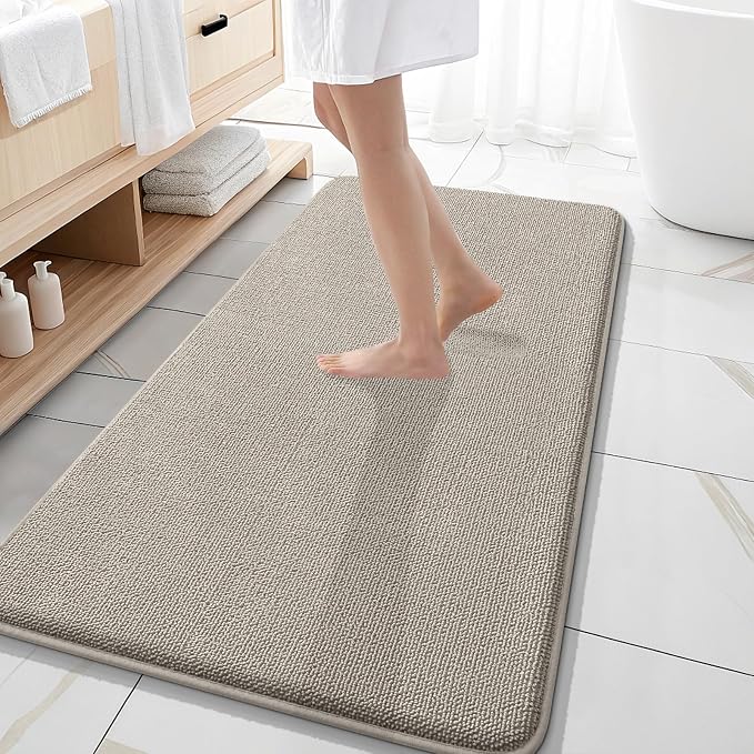 OLANLY Memory Foam Bathroom Runner Rugs 47x20, Long Bath Mats, Warm Taupe | Soft Quick Dry Bath Rugs, Non-Slip, Absorbent Machine Washable Mat for Bathroom Floor, Tub and Shower, Home Decor Accessories