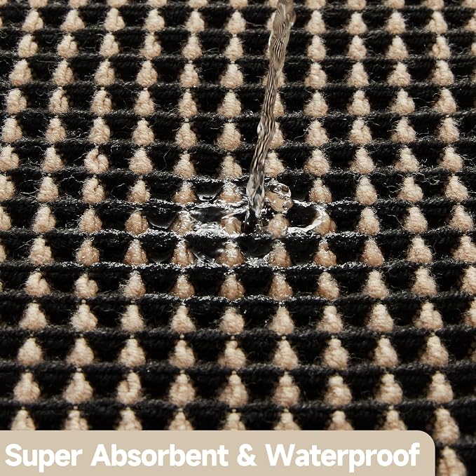 TYUU Waffle Bath Mat, Boho Bathroom Rugs Non Slip, 48x24 Khaki & Black | Super Absorbent Quick Dry Bath Rug, Non-Slip Backing, Soft Waffle Washable Farmhouse Bathroom Mats, Tub, Shower & Home Decor
