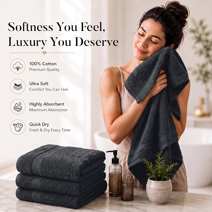 DAN RIVER 600 GSM Cotton Large Bath Towels Set of 4, 27 x 54 Inches | Larger & Lighter Weight Towels for Bathroom - Highly Absorbent & Quick Dry 100% Cotton Bath Towel Set for Home, Spa & Hotel