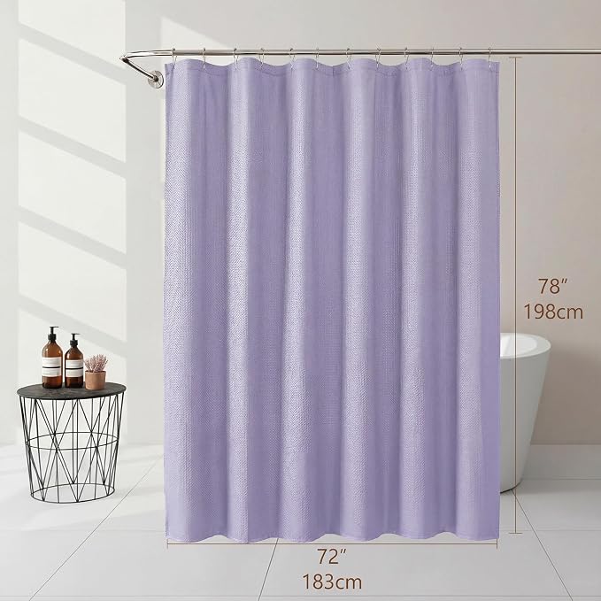 Fabric Shower Curtain 78 Inch Length 1 Piece, Embossed Textured Waffle Cloth Shower Curtains for Bathroom Modern Hotel Spa, Water Resistant Machine Washable, Lavender, 72Wx78L Inches