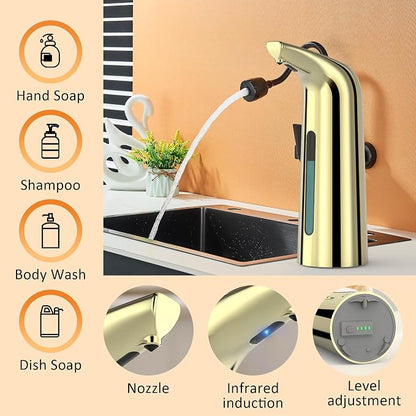 Automatic Liquid Soap Dispenser, 4-Level,Rechargeable | Plastic,13.5oz/400ml Gold Touchless Electric Hand & Dish Countertop Soap Dispensers with Sensor for Bathroom,Kitchen Sink