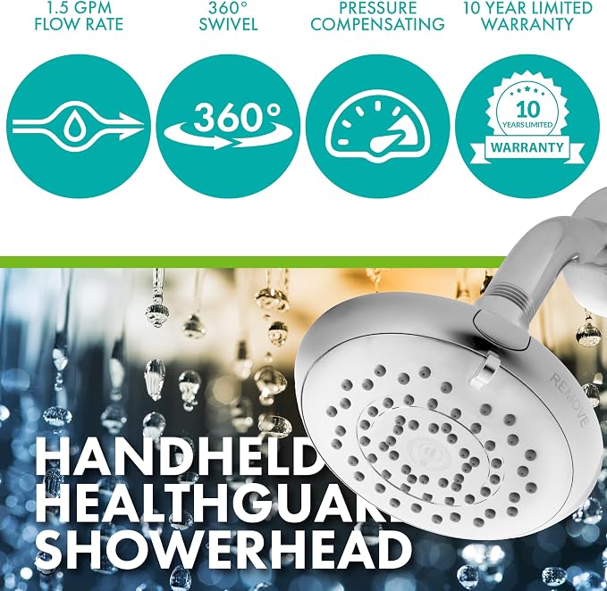 HealthGuard Showerhead - Niagara Conservation | Energy & Water Saving Showerhead (1.5 GPM) High-Efficiency Fixed Shower Head with Removalbe Face Plate in Chrome (N9415CH)