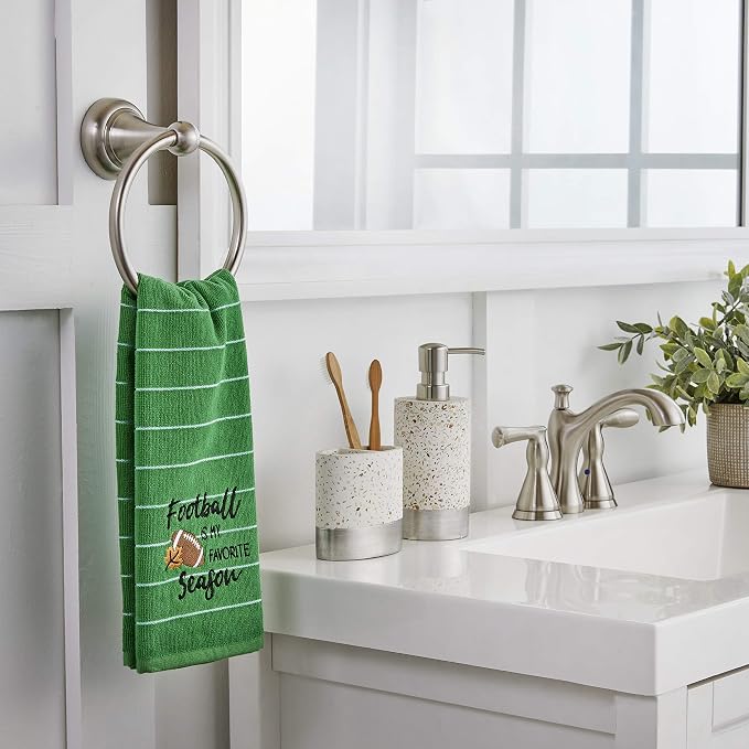 SKL Home Fall/Autumn Football is My Favorite Season 100% Cotton Embroidered 2pc Hand Towel Set, Decorative for Bath/Kitchen/Bar & Gift, Green