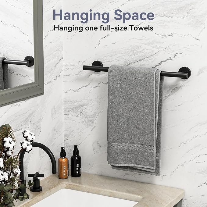 Matte Black Towel Bar, 18 Inch Bathroom Towel Rack | Towel Holder Wall Mounted, Thicken SUS304 Stainless Steel Towel Rod Modern Home Decor (Total Length 20-Inch)