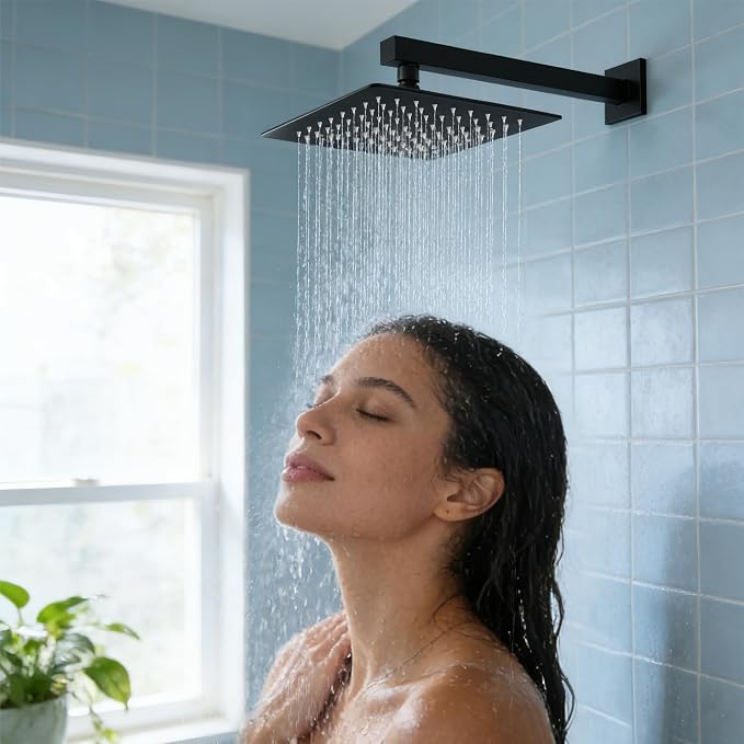 Midanya Square Rain Shower Head,High Pressure,Matte Black 6 Inch | 360°Swivel,Ceiling or Wall Mount,Waterfall Full Body Coverage,Bathroom Remodel,Stainless Steel Large Rainfall Shower Head