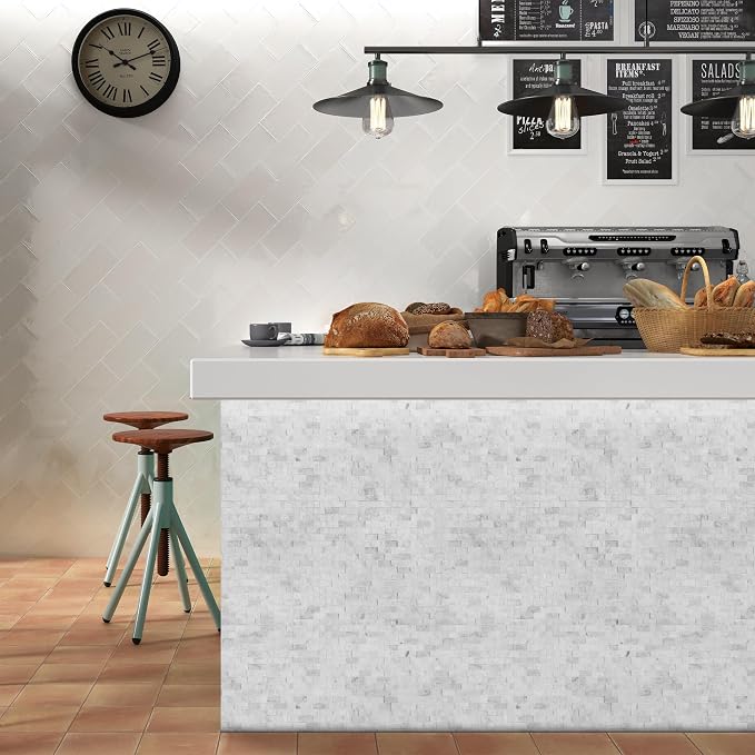 SUNWINGS 5-Sheet Peel and Stick Mosaic Natural 3D Stone Self Adhesive Marble Tiles, 10.63" x 11.22" Stick on Backsplash for Kitchen Bathroom Fireplace Vanity, Mixed Gray