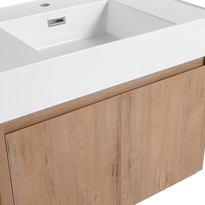 Malwee 30 Inch Floating Bathroom Vanity with Sink, 30'' Single Sink Wall Mounted Bathroom Vanity, with 2 Doors and White Resin Basin Top, Wall Hung Storage Cabinet Set (035-30MA)