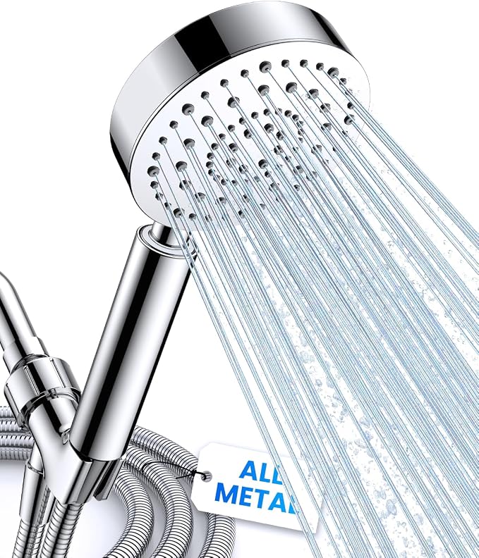 All Metal Handheld Shower Head with 72" Hose, High Pressure Shower Heads | 6 Spray,Stainless Steel Showerheads,Built-in Pause Mode,Hand HeId Showerhead,Non-Clogging Nozzles,Adjustable Brass Holder