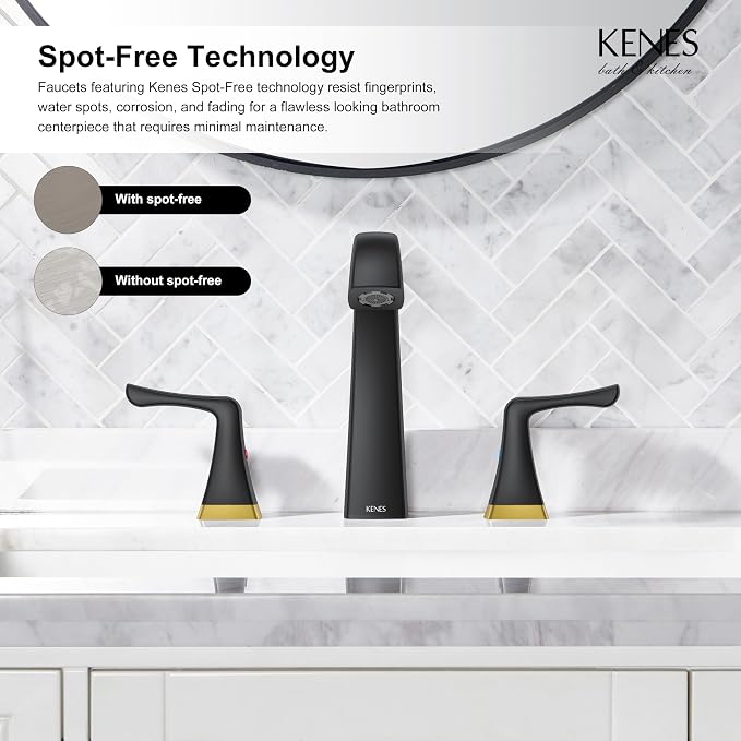 Black and Gold Bathroom Faucets for Sink 3 Hole 2 Handle Widespread | Bathroom Vanity Faucet with Pop Up Drain & Supply Lines, Lead-Free cUPC & NSF Certified, 8 Inch Faucet for Vanity RV Sink