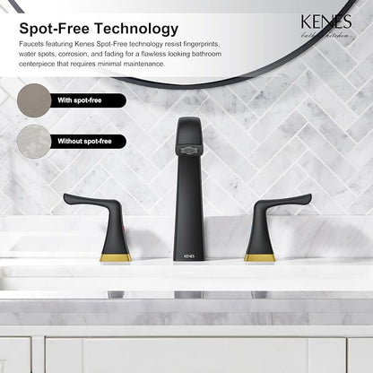 Black and Gold Bathroom Faucets for Sink 3 Hole 2 Handle Widespread | Bathroom Vanity Faucet with Pop Up Drain & Supply Lines, Lead-Free cUPC & NSF Certified, 8 Inch Faucet for Vanity RV Sink