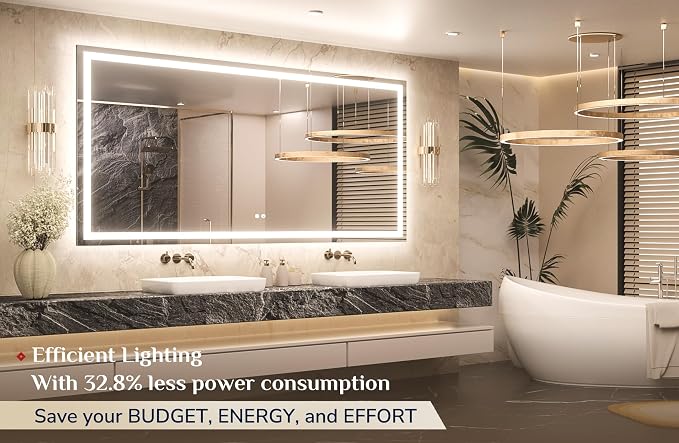 Keonjinn 72x36 Inch LED Bathroom Mirror with Lights, Frontlit & Backlit | HD Tempered Grass, 3-Color Temperature & Stepless Dimmable Lighting, Fast & Safe Defogging, Effortless Installation