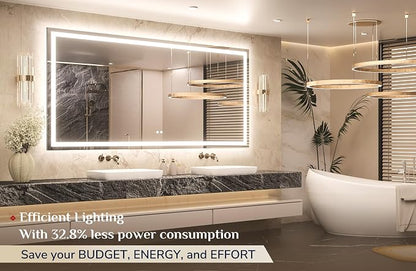 Keonjinn 72x36 Inch LED Bathroom Mirror with Lights, Frontlit & Backlit | HD Tempered Grass, 3-Color Temperature & Stepless Dimmable Lighting, Fast & Safe Defogging, Effortless Installation