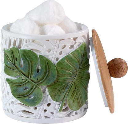 Avanti Linens - Covered Jar, Countertop Organizer, Leaf Inspired Home Decor (Viva Palm Collection), Green