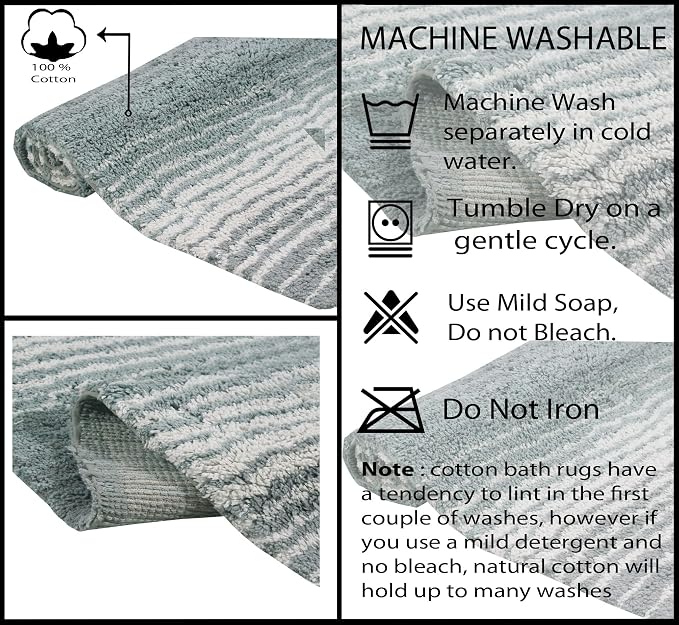 Home Weavers 100% Cotton Gradiation Collection Bathroom Décor | Washable Rug | Bathroom Mat | Kitchen Mat | Bathroom Rug Set | Bath Mat Set | Bath Floor Mat Non Slip, 4 Piece Set with Runner, Gray