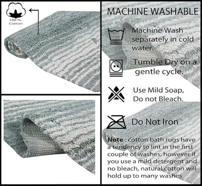 Home Weavers 100% Cotton Gradiation Collection Bathroom Décor | Washable Rug | Bathroom Mat | Kitchen Mat | Bathroom Rug Set | Bath Mat Set | Bath Floor Mat Non Slip, 2 Piece Set(S+M), Gray