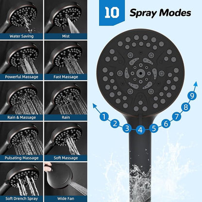 Hibbent 5-spray Dual Filtered Rainfall Shower Head with 10 Spray Handheld | High Pressure 13'' Showerhead Combo, Easy Reach 4-way Diverter Arm with Pause Mode, 71'' Hose & Holder, Oil-Rubbed Bronze