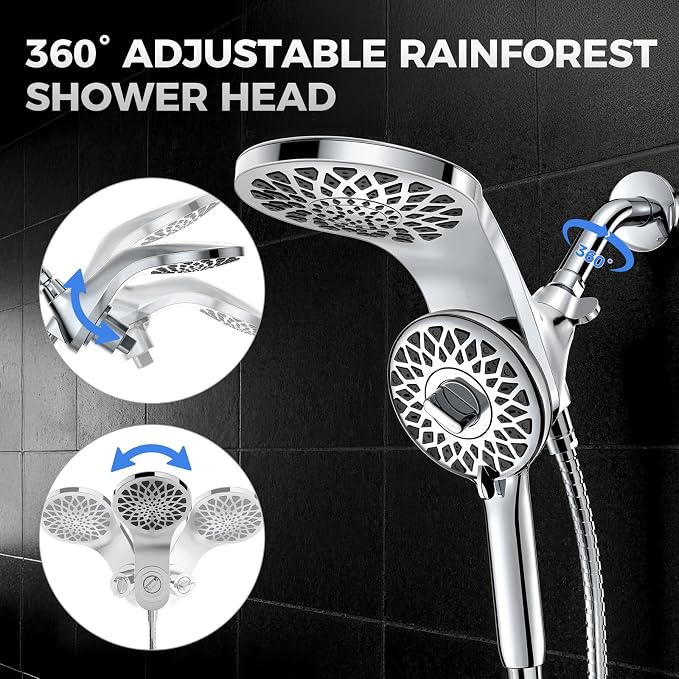 High Pressure Rain Shower Head with Handheld Spray Combo | Detachable Dual Shower Head with 10 Sprays Modes - Upgrade Knob Spray Mode Selector and Magnetic Guidance Docking System