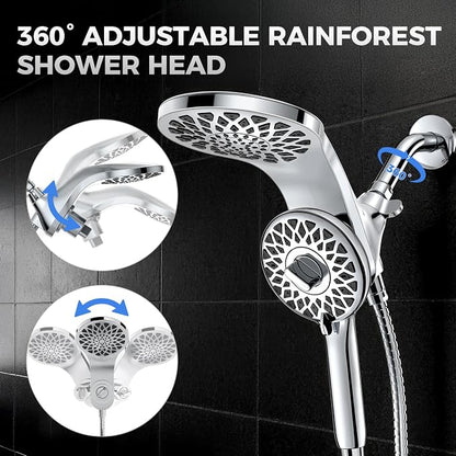 High Pressure Rain Shower Head with Handheld Spray Combo | Detachable Dual Shower Head with 10 Sprays Modes - Upgrade Knob Spray Mode Selector and Magnetic Guidance Docking System