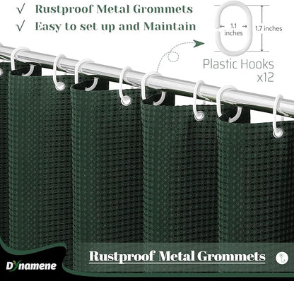 Extra Long Waffle Shower Curtain 256 GSM Fabric 72"x84" Dark Green | 84 Inch Long, Thick Cloth, Weighted Hem, Water Repellent, Tall Hotel Luxury Polyester Shower Curtains for Bathroom 12 Hooks