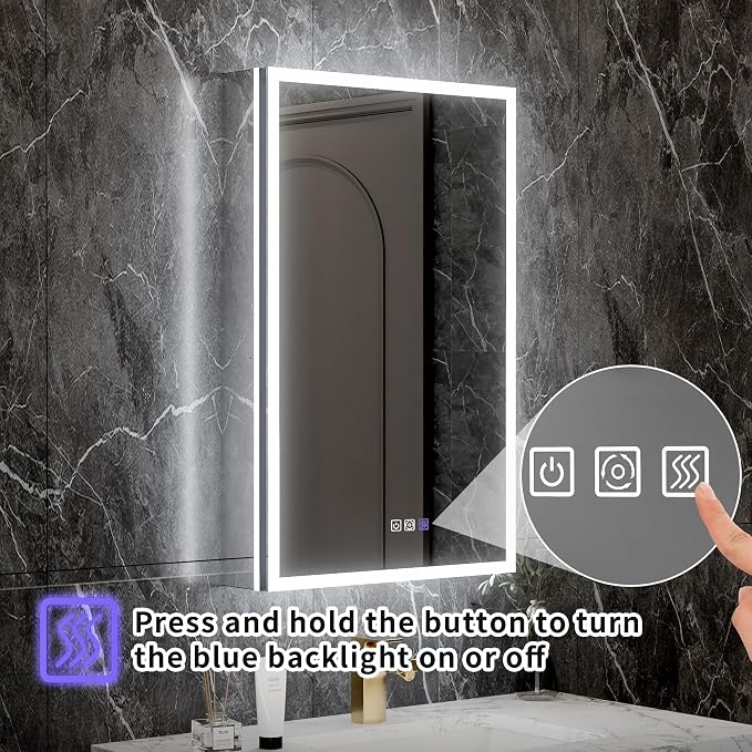 32x20 Lighted Medicine Cabinet with Mirror & Magnifier, LED Medicine Cabinet Mirror for Bathroom, Color Temp, Defogger, Front&Backlit, Built-in Outlets, Dimmable, Soft Close DTC Hinges, Left Opening