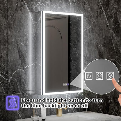 32x20 Lighted Medicine Cabinet with Mirror & Magnifier, LED Medicine Cabinet Mirror for Bathroom, Color Temp, Defogger, Front&Backlit, Built-in Outlets, Dimmable, Soft Close DTC Hinges, Left Opening