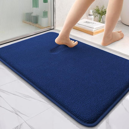 OLANLY Thick Memory Foam Bathroom Rugs 36x24, Soft Absorbent Bath Mat, Navy | Quick Dry Bath Rugs, Non-Slip Carpet, Machine Washable Mats for Bathroom Floor, Tub and Shower, Home Decor Accessories