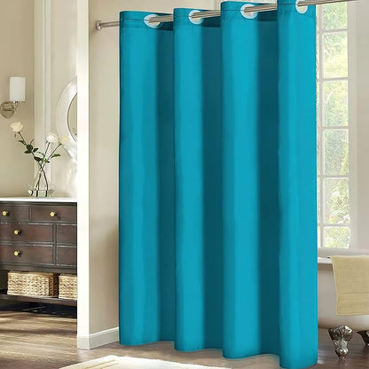 FurlinicNo Hook Fabric Shower Curtain,Small Stall Shower Curtain Liner,Bathroom Curtains with 6 Plastic Split Grommets,Waterproof & Machine Washable,Teal Blue,Half Narrow 48x72 Inch.