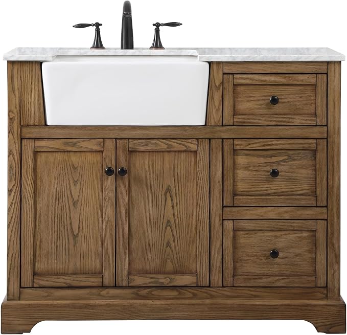 42 Double Bathroom Vanity, with Carrara White Marble Top Soft-Close, Driftwood
