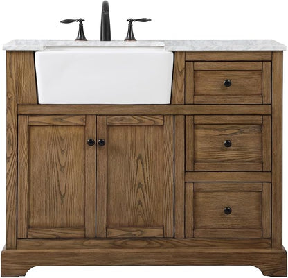 42 Double Bathroom Vanity, with Carrara White Marble Top Soft-Close, Driftwood