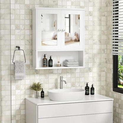 Shintenchi Bathroom Medicine Cabinet with Mirror, Wall Mounted, White | Over The Toilet Cupboard, Adjustable Shelf, Open & Concealed Storage, 2 Magnet Doors, Space-Saving, Easy to Clean