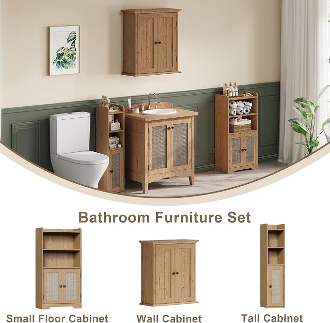 ChooChoo Small Bathroom Storage Cabinet with Adjustable Shelf | 7.1“W * 7.9”D, Corner Floor Cabinet, Narrow Toilet Paper Cabinets, Slim Bathroom Organizers, Small Spaces, Bathroom, Natural