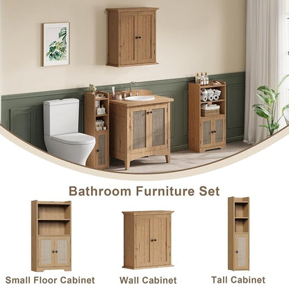 ChooChoo Small Bathroom Storage Cabinet with Adjustable Shelf | 7.1“W * 7.9”D, Corner Floor Cabinet, Narrow Toilet Paper Cabinets, Slim Bathroom Organizers, Small Spaces, Bathroom, Natural