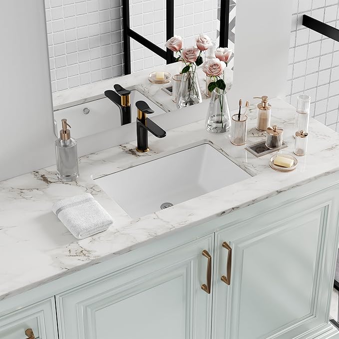 Undermount Bathroom Sink Rectangle, Hugsleek Interior Bowl Size 19 x 12 inch White Porcelain Ceramic Vessel Sink Under Counter Exterior Size 20.5x13in Rectangular Bath Sink Basin Lavatory Fireclay