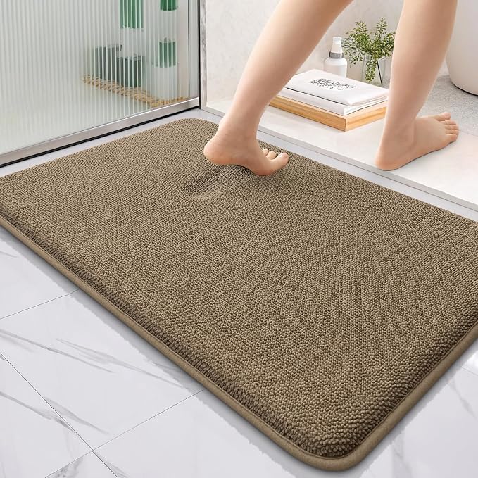 OLANLY Thick Memory Foam Bathroom Rugs 36x24, Soft Absorbent Bath Mat, Tan | Quick Dry Bath Rugs, Non-Slip Carpet, Machine Washable Mats for Bathroom Floor, Tub and Shower, Home Decor Accessories