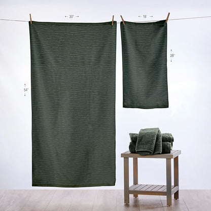 SKL Home CloudSoft Bath Towel Set, 6-Piece, 100% Cotton Luxury, Green Pine | 2 Bath towels, 2 hand towels, 2 washcloths. Premium spa-level quality. 600/520 GSM weight. Ultra plush & absorbent.