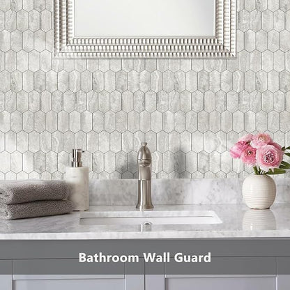 Vamos Tile Long Hexagon Peel and Stick Backsplash Tile - 10 Sheets Stick on Backsplash for Kitchen and Bathroom 12.4 x 12 Inch Beige Slate Look PVC Self Adhesive Mosaic Wall Tiles