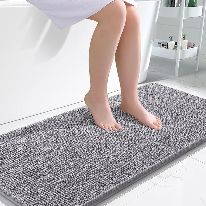 OLANLY Bathroom Runner Rugs 47x24, Extra Soft Absorbent Chenille Bath Rugs | Grey, Quick-Drying Rubber Backing, Machine Washable Long Bath Mat for Bathroom Floor, Tub and Shower, Home Decor Accessories
