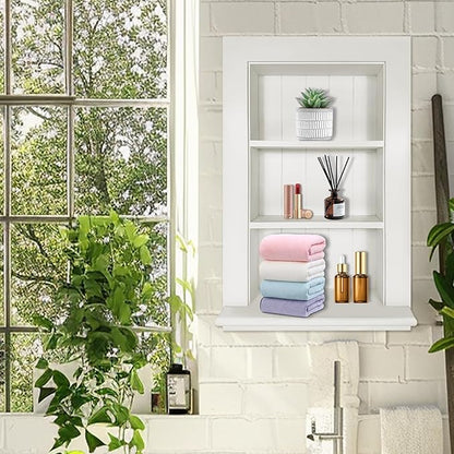 Royxen Recessed Medicine Cabinet 13.8 x 23.8 Inch, Medicine Cabinets, Large Medicine Cabinet, 3-Tier Bathroom Cabinets Wall Mount for Home Storage, White