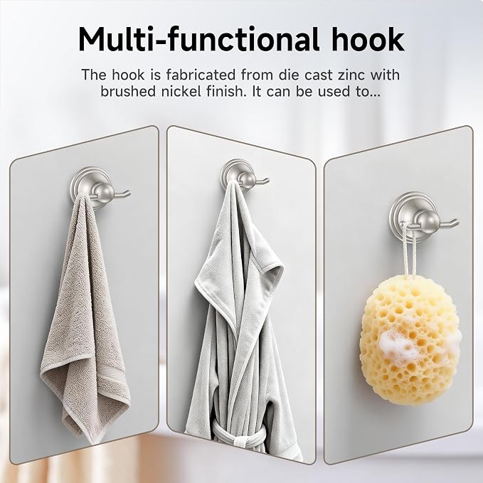 Formosa Design Hardware Classic 4-Piece Bathroom Accessories Set, 24-inch Towel Bar, Toilet Paper Holder, Towel Ring, and Robe Hook, Durable Zinc Alloy & Stainless Steel, (Brushed Nickel Finish)
