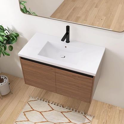 36" Floating Bathroom Vanity,36 Inch Bathroom Vanity with Sink,Single Sink Wall Mounted Vanity Combo,Dark Brown Wall Mounted Cabinet Set