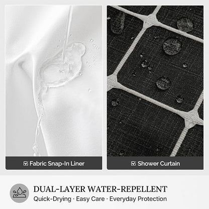 RiverDream Farmhouse No Hooks Shower Curtain with Snap-in Liner,Black,71x74 | Snap on Fabric Liner,Heavy Duty,Quick Dry,Mesh Top Window,With Bottom Magnets,Washable,with Tassels,Standard Size