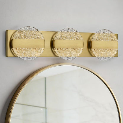 Luxury Brushed Gold Bathroom Vanity Light with High CRI 90+ LED for True Colors, 15W 6000K Cool White Modern Bathroom Lights Fixture Over Mirror for Makeup & Shaving