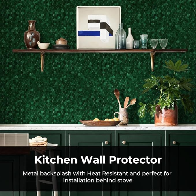 STICKGOO Peel and Stick Backsplash Tiles, Stick on Mosaic Self Adhesive Tiles, 3D Hexagon Backsplash for Kitchen Bathroom Fireplace Vanity (8PCS, Emerald Green)