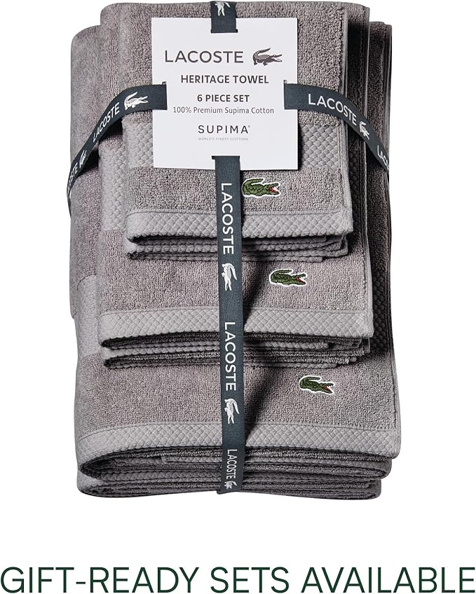 Lacoste Heritage 100% Supima Cotton Wash Cloth, Meteorite, 13" x 13" – Highly Absorbent & Quick Drying, Premium Super Soft Bath Towel, Bathroom Essential, Gift for All Occasions, Machine Washable