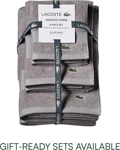 Lacoste Heritage 100% Supima Cotton Wash Cloth, Meteorite, 13" x 13" – Highly Absorbent & Quick Drying, Premium Super Soft Bath Towel, Bathroom Essential, Gift for All Occasions, Machine Washable
