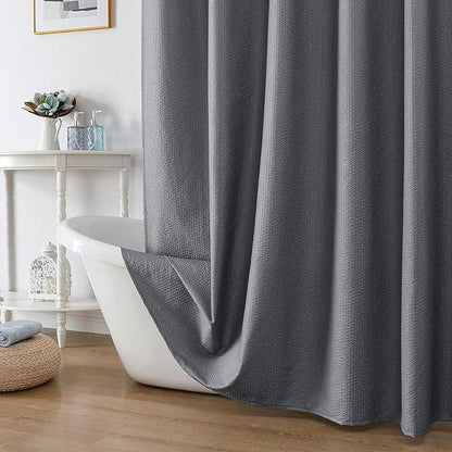 OWENIE Grey Shower Curtain for Bathroom 84 Inches Eatra Long, Elegant 3D Embossed Textured Cloth Waffle Shower Curtain, Modern Luxury Hotel Style, Water Repellent, Machine Washable, 72X84, Grey