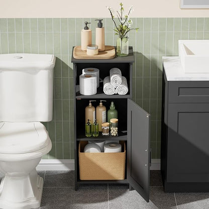 Homhedy Farmhouse Bathroom Storage Cabinet with Doors, Small Floor Cabinet | Toilet Paper Cabinet with Adjustable Shelf, Freestanding Storage Cabinet for Kitchen/Laundry/Living Room, 14"W, Black